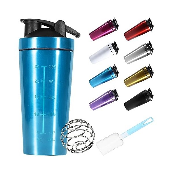 ZAKVOP Shaker à protéines, bouteille deau, graduée jusquà 960 ml, sans BPA, anti-fuite, en acier inoxydable de qualité supé