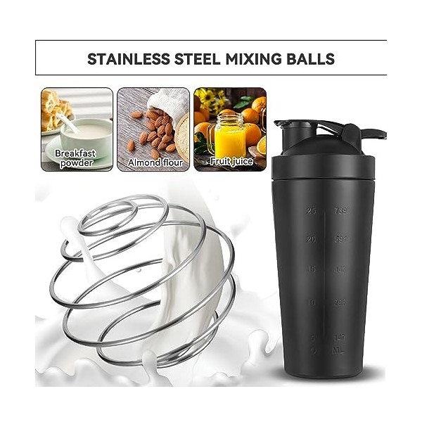 Fivtsme Shaker Protéine Acier Inoxydable, Sport Fitness Shaker, Shaker Bottle de Protéines Capacité 900 ml Avec Boule Dagita