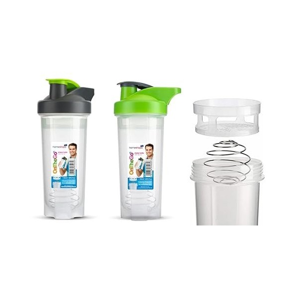 Homeshopa Lot de 2 bouteilles de protéines en poudre de 700 ml Bouteille deau de sport sans BPA avec couvercle à visser anti