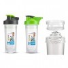 Homeshopa Lot de 2 bouteilles de protéines en poudre de 700 ml Bouteille deau de sport sans BPA avec couvercle à visser anti