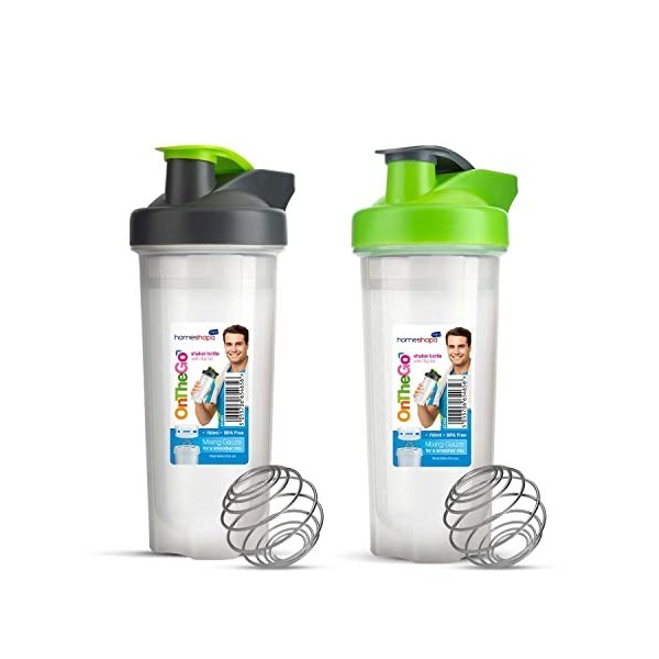 Homeshopa Lot de 2 bouteilles de protéines en poudre de 700 ml Bouteille deau de sport sans BPA avec couvercle à visser anti