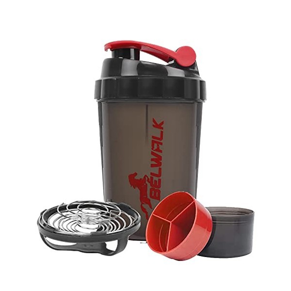 Belwalk Shaker à protéines sans BPA,Prise en main facile,Anti-fuite,Boule à glace en acier inoxydable,500 ml,Avec 2 tasses à 