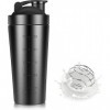 Stainless Steel Protein Shaker Bottle with Mixer Stainless Steel Ball Capacity 750 ml Black 