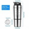 CLIUNT Shaker à protéines en acier inoxydable, 600 ml + 200 ml, pour le sport, le fitness, les protéines en acier inoxydable,