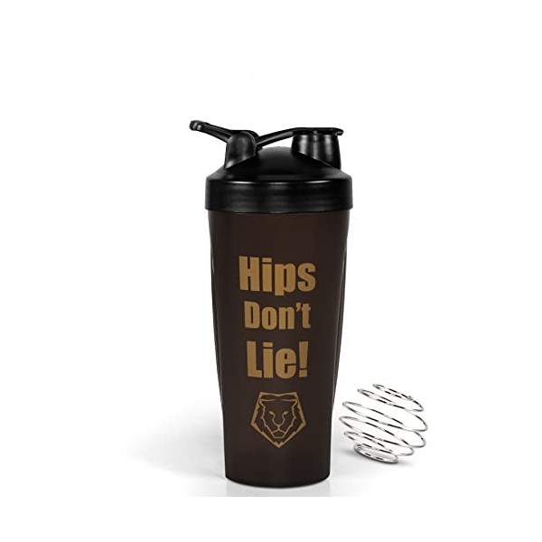 Fitness Shaker - Shaker protéiné avec boule shaker en acier inoxydable - 600 ml - 3 slogans Hips don´t Lie! 