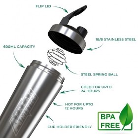 Freak Athletics Mélangeur de protéines isotherme en acier inoxydable de qualité supérieure - En métal et acier brossé sans BP