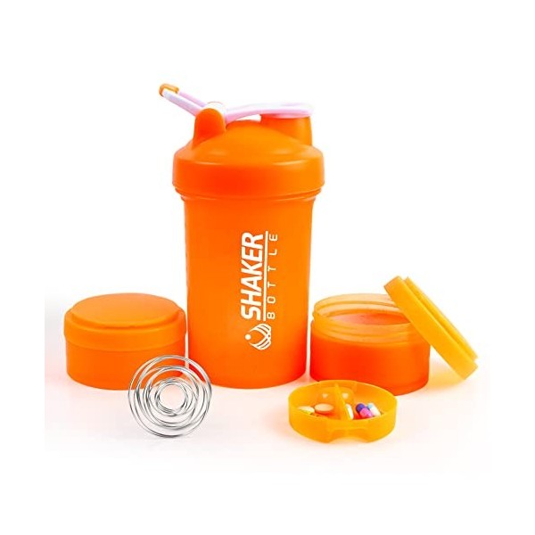 VECH Shaker Bottle Shaker de 473,6 g avec supplément de stockage de poudre et étui à pilules pour salle de sport et entraînem