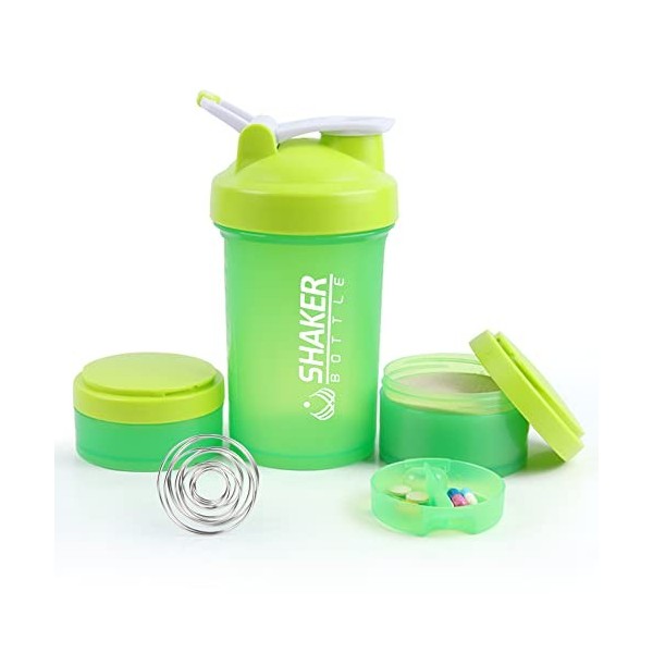 VECH Shaker Bottle Shaker de 473,6 g avec supplément de stockage de poudre et étui à pilules pour salle de sport et entraînem