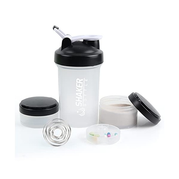 VECH Shaker Bottle Shaker de 473,6 g avec supplément de stockage de poudre et étui à pilules pour salle de sport et entraînem