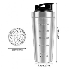 Gobesty Shaker de protéines 750 ml, en acier inoxydable, bouteille de complément mélangeur de protéines avec Mixball, bouteil