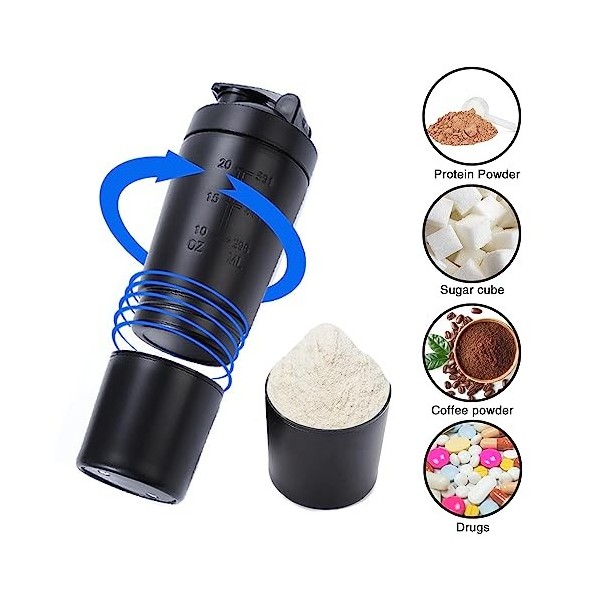 Golgner Shaker protéiné en acier inoxydable, shaker protéiné sport fitness, shaker protéiné fitness 600 ml, avec tasse de 200