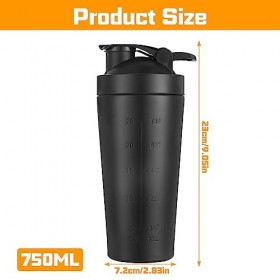 XEERUN Shaker à protéines classique en acier inoxydable, 750 ml, avec BlenderBall, pour la gym, lentraînement, le fitness, l