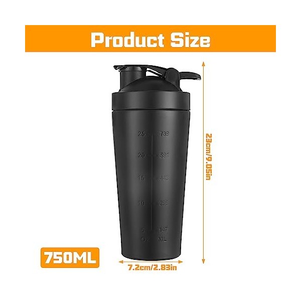 XEERUN Shaker à protéines classique en acier inoxydable, 750 ml, avec BlenderBall, pour la gym, lentraînement, le fitness, l