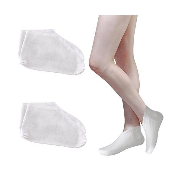 Lot de 2 paires de chaussettes hydratantes blanches en coton doux pour spa, cosmétique, chaussettes réutilisables, chaussette