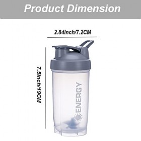 KHAOP Shaker de protéine de 400 ml, sans BPA, anti-fuite, portable pour compléments sportifs, avec boule de mélange en acier 