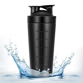 Fouvin Shaker à protéines de sport - 750 ml - En acier inoxydable - Avec graduation - Shaker de fitness - Pour protéines, rég