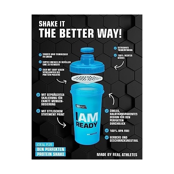 AMSPORT IAM Ready Shaker à protéines sans BPA 700 ml