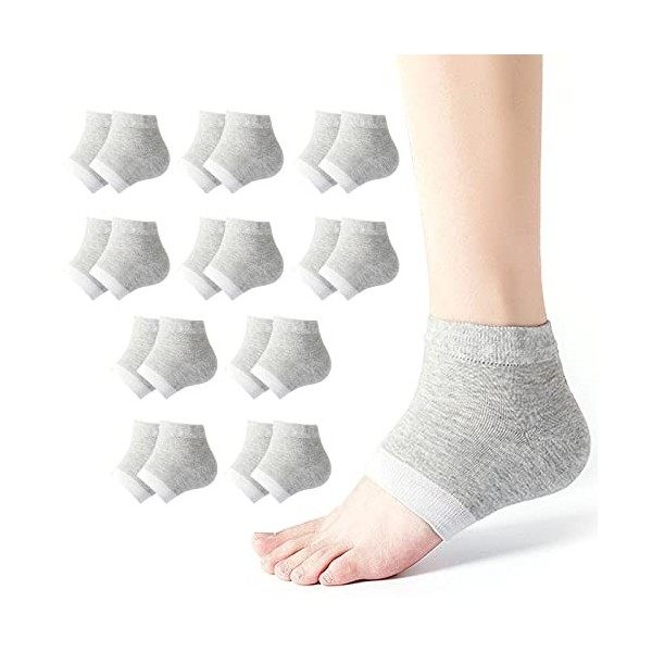 Rishaca Lot de 10 paires de chaussettes en gel hydratant pour réparer les talons fissurés, la peau sèche des pieds à bout ouv