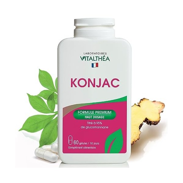 KONJAC PREMIUM | Glucomannane de Racine de Konjac titré à 95%| Actif 100% naturel |60 gélules Haut Dosage 3 prises de 2 gélul