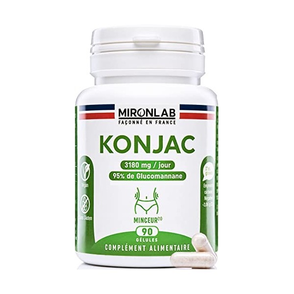 MIRONLAB Konjac Pur 3180 mg/j | Coupe faim puissant et efficace | 95%  Glucomannane | Minceur, détox, digestion, transit | 90