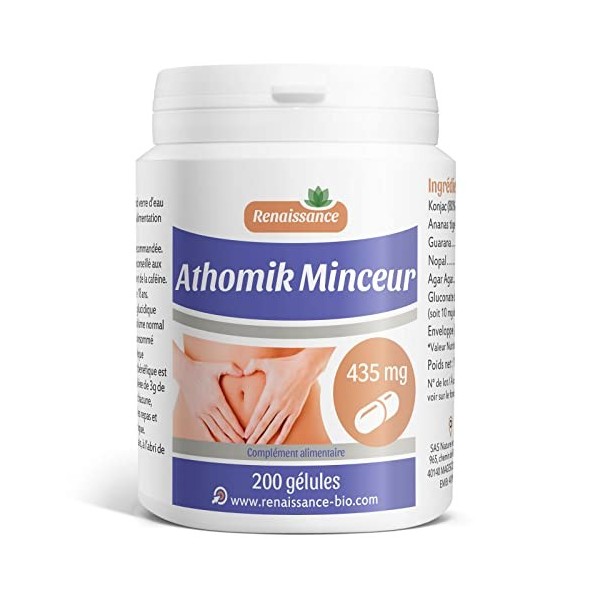 Athomik Minceur - 445 mg - 200 gélules de plantes, Guarana, Nopal, Konjac.