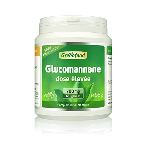 Greenfood Glucomannan, 700 mg, dose élevée, 120 gélules - SANS additifs artificiels, sans organisme génétiquement modifié. Ve