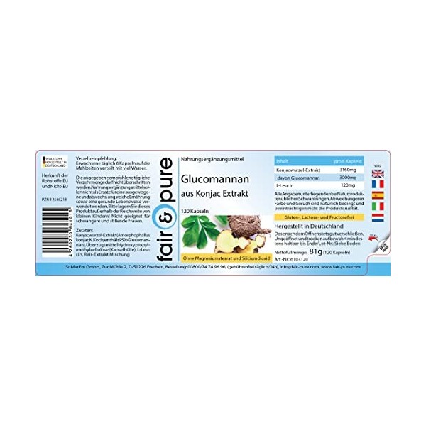 Fair & Pure® - Glucomannan 500 mg dextrait de racine de konjac - 120 gélules