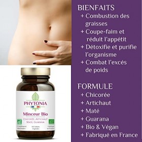 Minceur BIO | Brûle Graisse Puissant + Détox Efficace + Coupe Faim Extra Fort | Chicorée, Artichaut Maté, Guarana | Vegan | 6