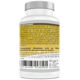 LINEAVI Glucomannane, 3000 mg de glucomannane, fibre végétale provenant de la racine de konjac qui facilite la perte de poids
