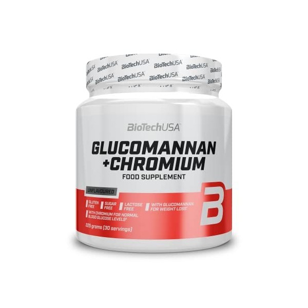 BioTechUSA Glucomannan+Chromium Complément alimentaire végétalien, riche en fibres alimentaires, non aromatisé, contenant du 