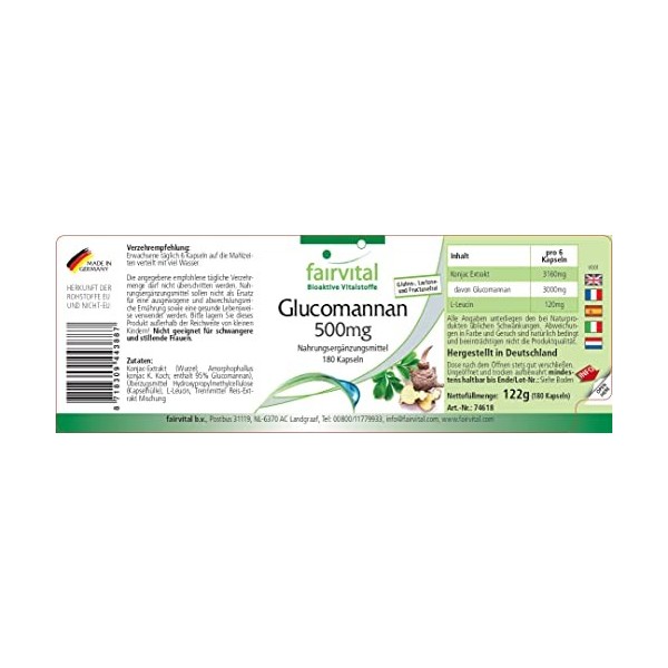 Fairvital | Glucomannane de la racine de konjac - VEGAN - Fortement dosé - 180 capsules