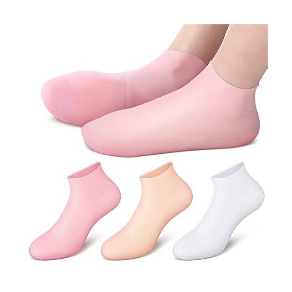 3 Paires Chaussettes en Gel de Silicone Chaussettes Hydratantes en Silicone Chaussettes de Spa Adoucissantes de Peau pour Rép