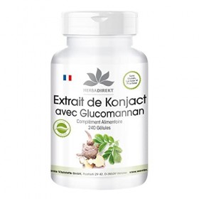 Konjac 527 mg - Extrait - 240 gélules - Végétarien - Avec 95% de glucomannane | HERBADIREKT by Warnke Vitalstoffe