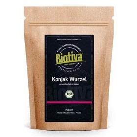Biotiva Poudre de konjac biologique - Racine de konjac - E425 - Glucomannane - Amorphophallus konjac - sans additifs - Mis en