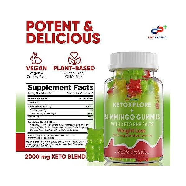 KetoXplore Gummies, ketoxplore gummies perte de poids, Keto Gummies, mit Vitamin B12, B9, B6 & Folsäure, 60 gommes aux fruits