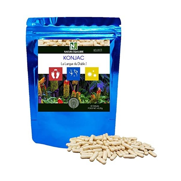 NAKURU | Konjac | Gamme Équilibre | Fabriqué en France | "La Langue du Diable !" | 60 Gélules de 720mg / Poids Net: 43,20g 