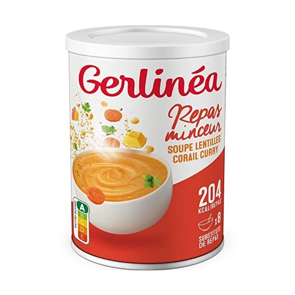 Gerlinéa Soupe Lentilles Corail et Curry - Substituts de repas riche en protéines - Soupe déshydratée - contient 8 repas