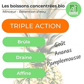 Boisson Concentrée Bio • Minceur Rétention d’Eau • Triple action : brûle – draine – affine • 6 Fruits bio • 9 Plantes bio • F