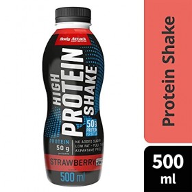 Body Attack Fitness Protein Shake - Boisson protéinée au lait - Milkshake prêt à lemploi en bouteille de 500 ml, Strawberry 