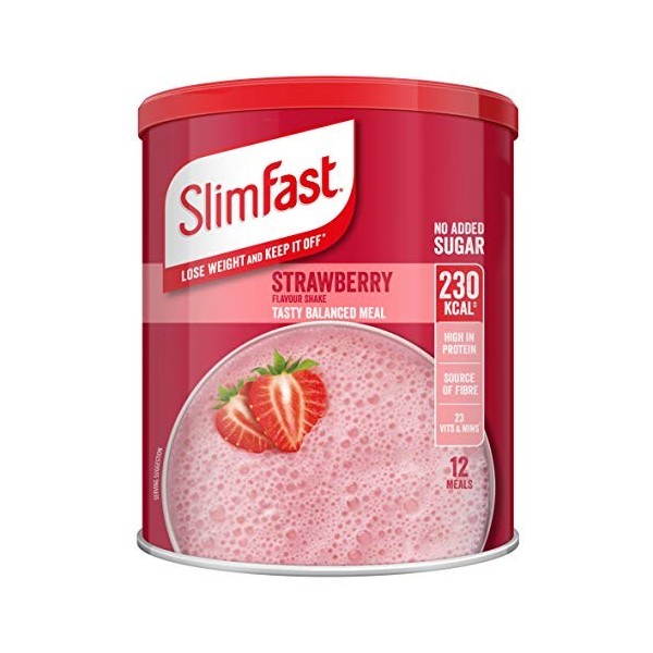 SlimFast Meal Shake, Saveur Fraise, Nouvelle Recette, 12 Portions, Perdez Du Poids sans Le Reprendre, LEmballage Peut Varier