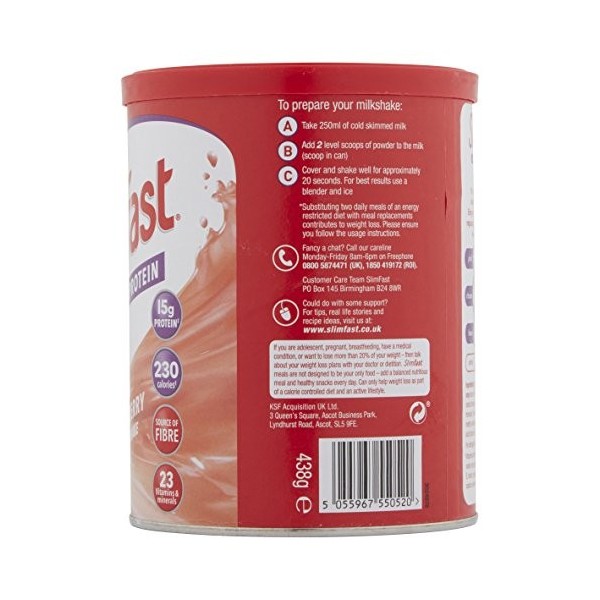 SlimFast Meal Shake, Saveur Fraise, Nouvelle Recette, 12 Portions, Perdez Du Poids sans Le Reprendre, LEmballage Peut Varier