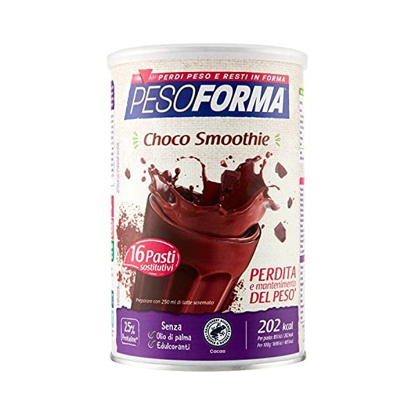 Pesoforma Choco Smoothie, Pâte de remplacement pour perte et contrôle du poids, 16 repas, 202 Kcal à repas