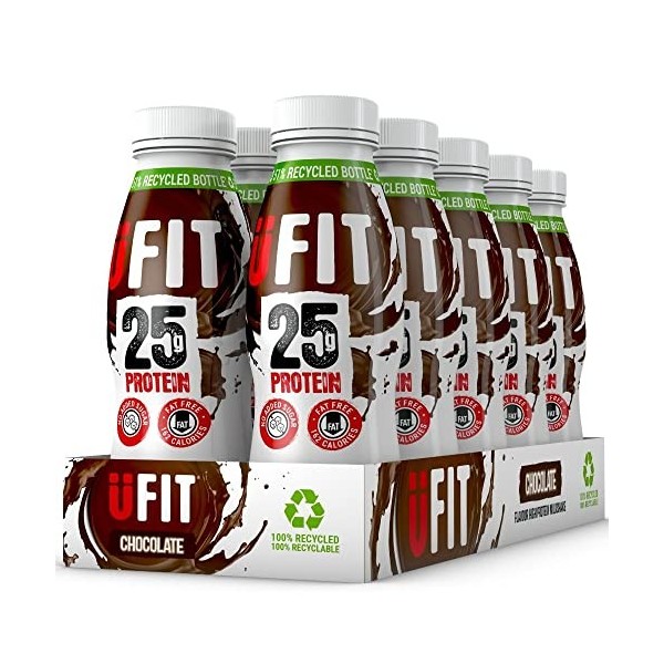 UFIT Lot de 10 shakes protéinés de 25 g sans sucre ajouté, sans graisse, saveur chocolat prête à boire, 330 ml