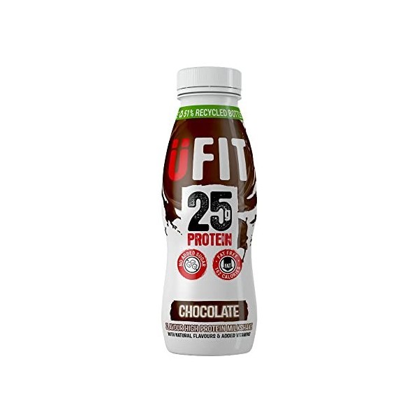 UFIT Lot de 10 shakes protéinés de 25 g sans sucre ajouté, sans graisse, saveur chocolat prête à boire, 330 ml