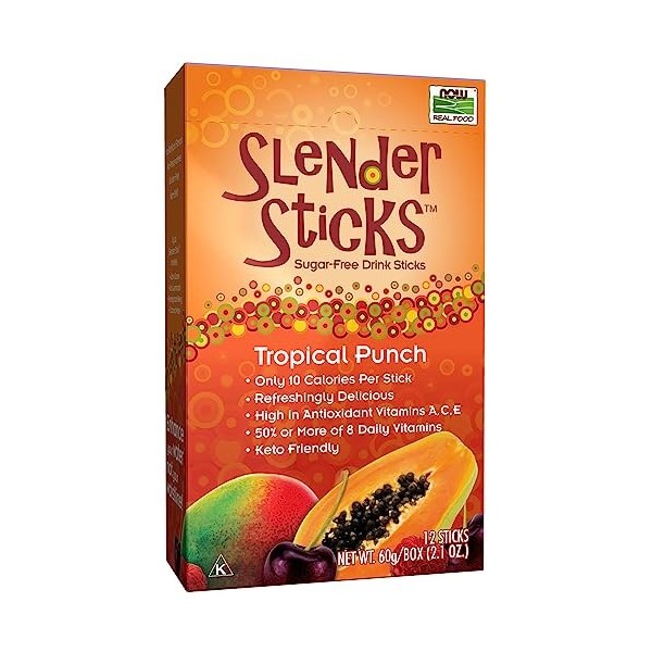 Real Food, Sticks élancées, Punch tropical avec fibre, 12 Sticks - Now Foods