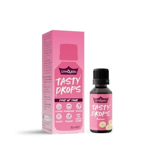 GymQueen Tasty Drops 30ml, gouttes savoureuses zéro calorie, zéro sucre et zéro matière grasse, gouttes aromatiques pour sucr