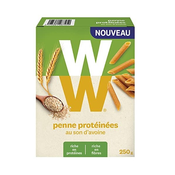 WW Penne Protéinées au Son dAvoine, Riche en Protéines et en Fibres, 1 boîte, 250g, 220282