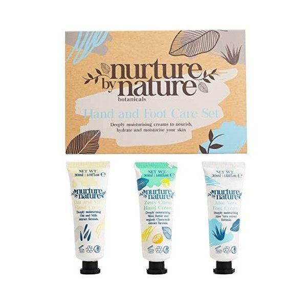 Coffret de Soins Pour Mains et Pieds par Nurture By Nature | 3 X 30ml Crème Pour Mains Bio Fortement Hydratante, Agrumes, Beu