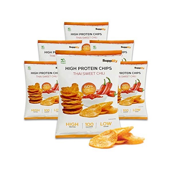Supplify chips protéines piment doux thaï - snack protéiné pour l`amaigrissement ou le renforcement musculaire - grignotez 