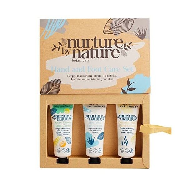 Coffret de Soins Pour Mains et Pieds par Nurture By Nature | 3 X 30ml Crème Pour Mains Bio Fortement Hydratante, Agrumes, Beu